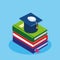 Online education with ebooks and graduation hat