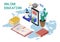 Online education isometric landing icons composition with smartphone electronic library online global education training
