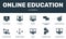 Online Education set icons collection. Includes simple elements such as E-learning, Webinar, E-book, Blended learning