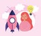 Online education, student girl character rocket creativity