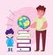 Online education teache and student boy with school globe and books