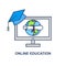 Online education vector concept. E-learning banner sign. Internet school illustration. Graduation diploma concept