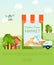 Online farm market shop banner, poster vector illustration. Web page design template for farm fresh food, online food