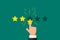 Online feedback reputation good quality customer review concept flat style. Businessman hand finger pointing 3 three