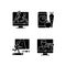 Online fitness coach black glyph icons set on white space.