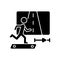 Online fitness jogging black glyph icon.