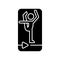 Online fitness stretching black glyph icon.