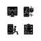 Online fitness wellness programs black glyph icons set on white space.