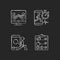 Online fitness wellness programs chalk white icons set on dark background.