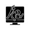 Online fitness workout subscription black glyph icon.