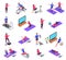 Online Fitness Workout Yoga At Home Isometric Icon Set