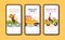 Online food delivery app banner set with couriers in different transport