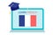 Online French Learning, distance education concept. Language training and courses. Studying foreign languages on a website in a