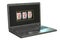 Online gambling 3d concept - slot machine inside laptop, 3D rend