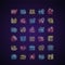 Online game types neon light icons set