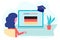 Online German Learning, distance education concept. Language training and courses. Woman student studies foreign languages on a