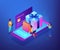 Online gift purchase isometric 3D concept illustration.