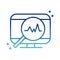 Online health, computer magnifier pulse cardiology covid 19 pandemic gradient line icon