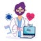 Online health, doctor laptop medicine bottle protection covid 19 pandemic