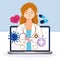 Online health, female doctor professional laptop app consult covid 19 pandemic