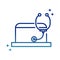 Online health, laptop computer stethoscope analysis covid 19 pandemic gradient line icon