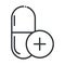 Online health, medicine capsule medical covid 19 pandemic line icon