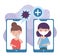 Online health, smartphone coughing sick women mask covid 19 coronavirus