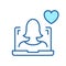 Online Help Line Icon. Computer Psychologist Support and Therapy Online with Heart Linear Pictogram. Virtual Woman