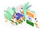 Online Hindi language courses isometric 3d illustration. Distance education, remote school, Indian university. Language