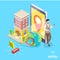 Online hotel search flat isometric vector concept.