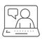 Online job interview thin line icon. Video conference with candidate outline style pictogram on white background. Person