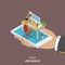 Online job searching isometric flat vector.