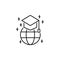 Online learning globe graduate hat simple line icon