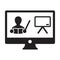 Online learning icon vector teacher symbol with computer monitor and whiteboard for online education class in a glyph pictogram