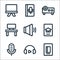 Online learning line icons. linear set. quality vector line set such as ebook, headphone, microphone, smartphone, speaker, desktop