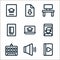 Online learning line icons. linear set. quality vector line set such as tutorial, speaker, keyboard, video call, laptop, ebook,