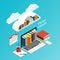 Online library file isometric cloud ebook computer office work,education research vectoronline library file isometric cloud ebook