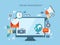 Online management flat illustration with icons