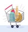 Online market, buy products in cart, food delivery in grocery store