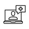 Online medical consultation icon. Online doctor on laptop consulting her patient