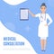 Online medical consultation service poster with a female doctor