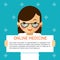 Online medicine banner. Woman doctor shows text