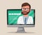 Online medicine. Funny Hipster Doctor character design. Cartoon vector illustration. Healthcare services