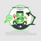 Online Medicine service logo. Medicine green car. Modern Ambulance car. Professional Medial Service.