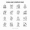 Online medicine, telemedicine thin line icons set