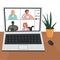 Online meeting of doctors and nurses. Nice vector flat illustration with doctors who communicate via video. Work during a pandemic