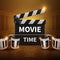 Online movie and television vector background with cinema clapper and film roll