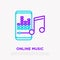 Online music thin line icon: smartphone with equalizer. Modern vector illustration