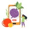 Online order of fresh vegetables on the website of the grocery store. Young woman buys groceries using a mobile app on