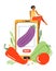 Online order of fresh vegetables on the website of the grocery store. Young woman buys groceries using a mobile app on her